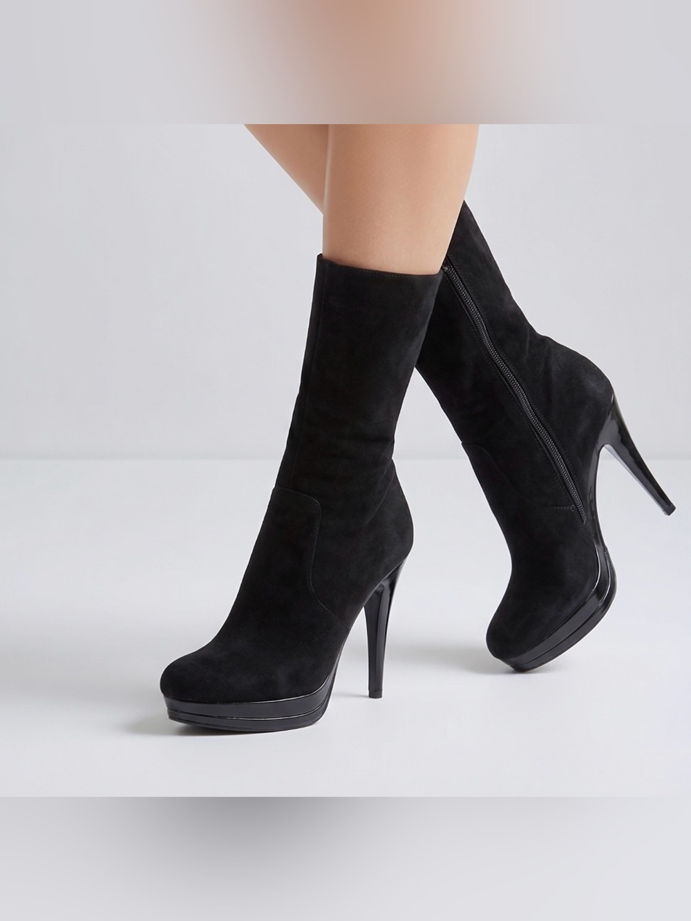 CHARLES DAVID Black Suede Mid-Calf Stiletto Boots